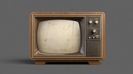 Cut out vintage old tv monitor with clipping path, retro television isolated on transparent background