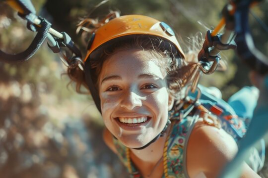 Woman Ziplining with Smile