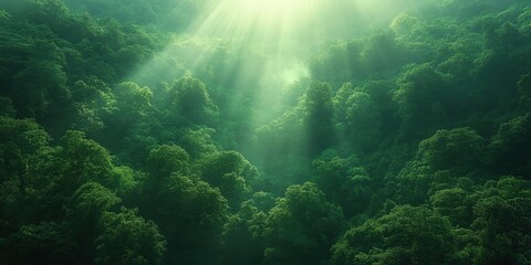 Fototapeta premium Sunlight Filtering Through Lush Green Forest Canopy Nature Photography
