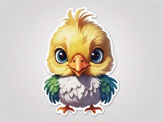 Fototapeta premium Sticker a cute yellow baby chicken, proportional parrot, white background. generative ai.
