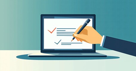 Hand Filling Out Online Form on Laptop