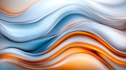 Obraz premium Beautiful organic ripples of color create mesmerizing abstract design with flowing waves in shades of blue, orange, and white. This artwork evokes sense of calm and fluidity