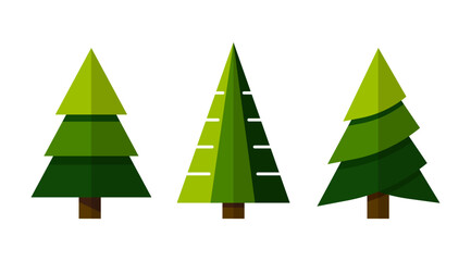 Green Christmas Trees illustrattion, Merry christmas cut out graphic elements in Flat style for Decoration, Isolate Cartoon Pine trees, Celebration (Editable)