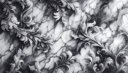 white marble texture with black veins and plant pattern
