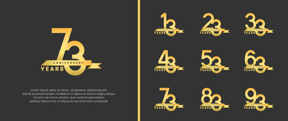 anniversary logo style set. vector design golden color with ribbon for celebration moment