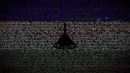 Binary code on flag of Lesotho. Program source code or Hacker concept on Lesothan flag. Lesotho...