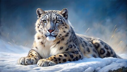 Obraz premium Horizontal oil painting of a snow leopard