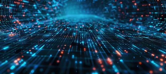 Obraz premium Futuristic High-Tech Blue Pixel Grid for Digital Products and Cybersecurity Promotions