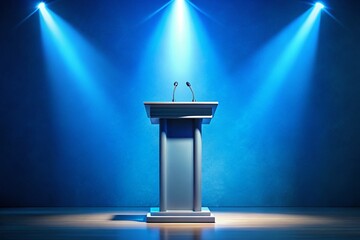 Realistic Podium with Blue Background for Awards and Presentations - Ideal for Corporate and Event Use