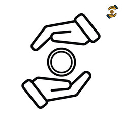 Basic RGBhand icon. Save money, Salary investment and financial deposit, Rich, Simple Two hands with dollar coin symbol. outline design style. Save money