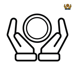 hand icon. Save money, Salary investment and financial deposit, Rich, Simple Two hands with dollar coin symbol. outline design style. Save money