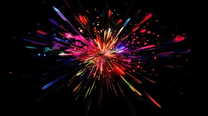 Fototapeta premium A colorful explosion of light streaks against a black background.