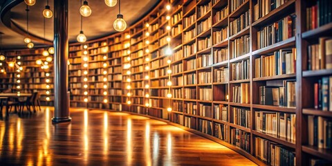 "Curved Library Shelves with Modern Flair and Ample Light"