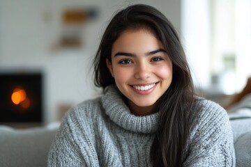 Woman sitting on couch