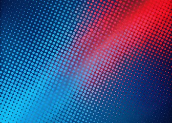 Fototapeta premium Red Halftone Dots Blue Gradient Background - Abstract Pop Art Texture for Sport Style Designs