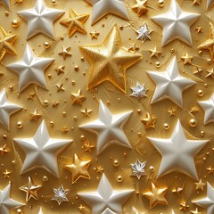 Obraz premium pattern of gold stars and baubles on a luxurious gold background, blending various finishes, evokes a sense of celebration and sophistication,