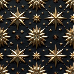 textured gold stars set against a dark background, creating a striking contrast. The shiny metallic stars in various sizes exude a luxurious and festive atmosphere.