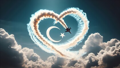 Jet Aerial Acrobatics with Turkish Flag Smoke Trail - Celebrating Turkish National Days in a Dynamic Loop-the-Loop Performance