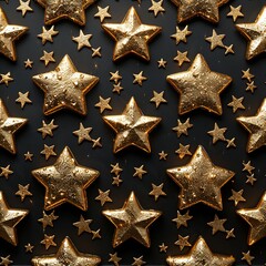 Obraz premium textured gold stars set against a dark background, creating a striking contrast. The shiny metallic stars in various sizes exude a luxurious and festive atmosphere.