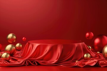 Red table with gold ornaments