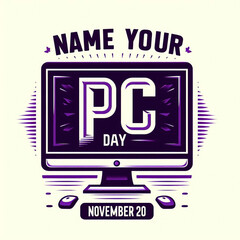 Fun Design for Name Your PC Day with Bold Pink Text and Stylized Computer Icon