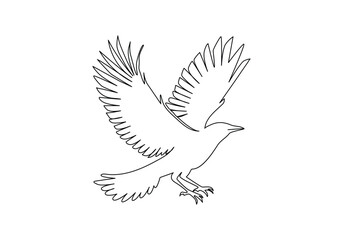 Birds in continuous line art drawing, Animal bird flying continuous outline.