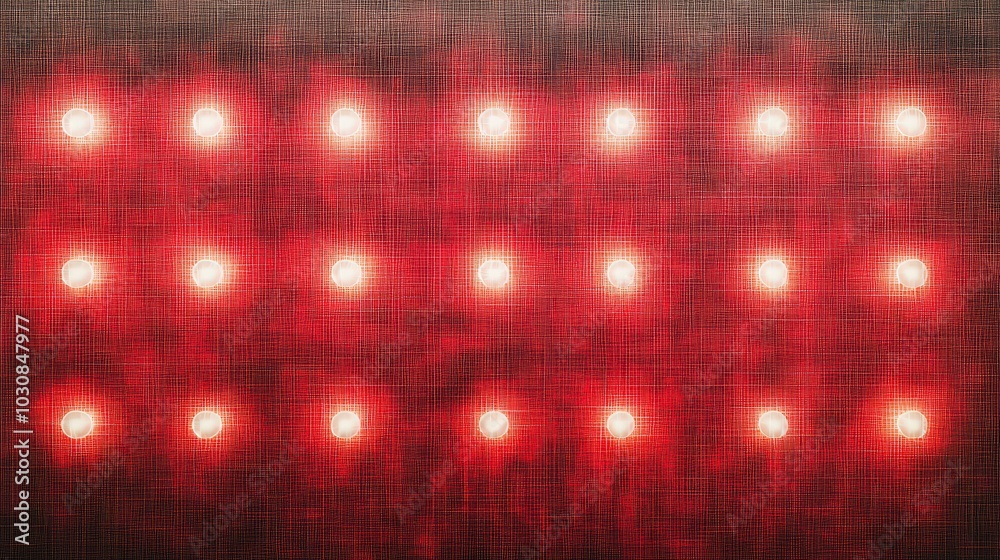 Aufkleber A grid of bright red LED lights illuminates a textured surface, creating an eye-catching display at night. The lights cast a warm glow, enhancing the ambiance