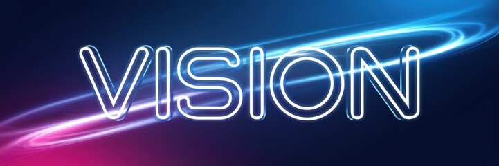 A blue and purple background with a white word that says "vision" in the center