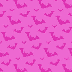 Seamless pattern of cute pink bats halloween spooky vector on pink background for wrapping papers, wallpapers, packaging, scary autumn party illustration