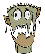 Colored monster head hand drawn isolated illustration