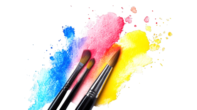 PNG Watercolor Paint Brushes and Splashes - Creative Art Supplies Isolated on Transparent Background