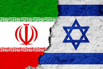 Israel and Iran flag cracked concept image, broken wall, broken flags, war concept, conflict...
