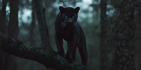 Pantera negra elegante em uma floresta escura