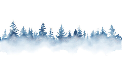 PNG Misty Forest Silhouette: A Watercolor Landscape Isolated on Transparent Background