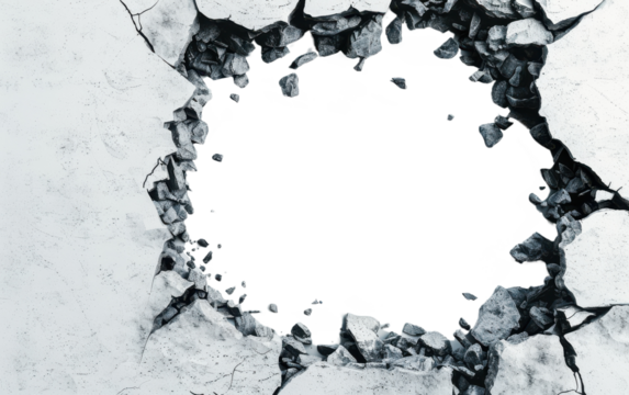 Broken Concrete Wall Hole with Debris Abstract Background Texture