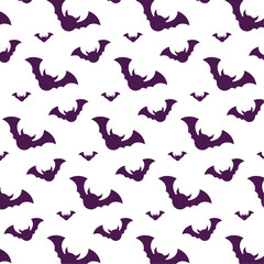 Seamless pattern of purple bats halloween spooky vector on white background for wrapping papers, wallpapers, packaging, scary autumn party illustration