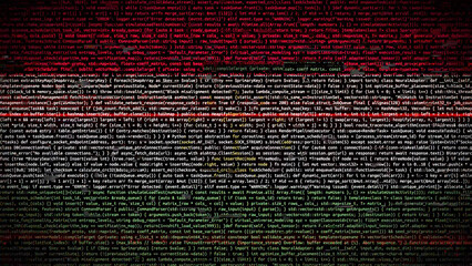 Binary code on flag of Tajikistan. Program source code or Hacker concept on Tajik flag. Tajikistan...