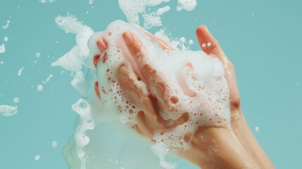 Fototapeta premium Close-up of Hands Washing with Soap and Water