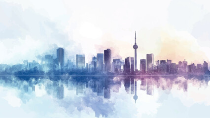 Fototapeta premium Abstract City Skyline Watercolor Illustration Urban Landscape Modern Buildings Artistic Architecture Vibrant Skyline Creative Cityscape Watercolour Dreamy Urban Horizon Artistic