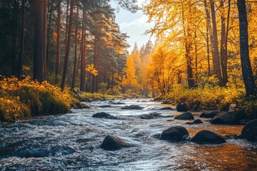 River Running Through Forest