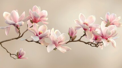 Naklejka premium Pink Magnolia Flowers Blooming on a Branch - Delicate Floral Art