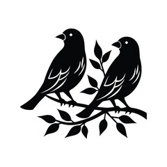 A delicate vector illustration of birds perched on a branch against a whiter background. Perfect for nature-themed designs, decorative elements, or minimalist art projects.