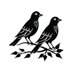 A delicate vector illustration of birds perched on a branch against a whiter background. Perfect for nature-themed designs, decorative elements, or minimalist art projects.