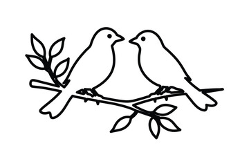 A delicate vector illustration of birds perched on a branch against a whiter background. Perfect for nature-themed designs, decorative elements, or minimalist art projects.