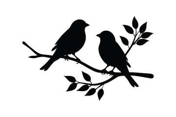 A delicate vector illustration of birds perched on a branch against a whiter background. Perfect for nature-themed designs, decorative elements, or minimalist art projects.