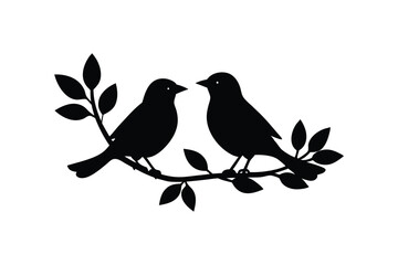 A delicate vector illustration of birds perched on a branch against a whiter background. Perfect for nature-themed designs, decorative elements, or minimalist art projects.