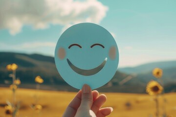 Person with smiley face in sunflower field