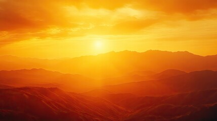 Fototapeta premium Evening sunshine background. Yellow orange sky colors landscape. Incredible dramatic sky