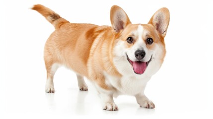 Joyful White-Brown Dog, an adorable and playful pup with a happy expression, set against a clean white background, inviting cheerful text and vibrant details.