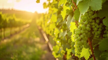 Fototapeta premium Captivating Summer Scenery: Basking in the Beauty of Grape Leaves in a Picturesque Vineyard